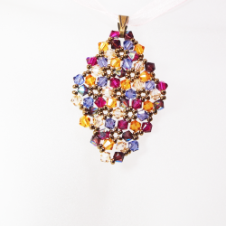 Pendant 30cm - Malvina Rhombus M-Salmon Organza - Pendant 30cm - Laiton bronze